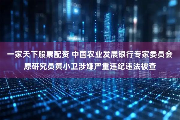 一家天下股票配资 中国农业发展银行专家委员会原研究员黄小卫涉嫌严重违纪违法被查