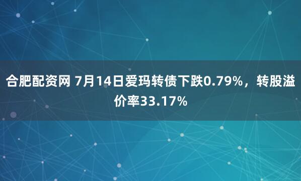 合肥配资网 7月14日爱玛转债下跌0.79%，转股溢价率33.17%